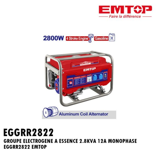GROUPE ELECTROGENE A ESSENCE 2.8KVA 12A MONOPHASE EGGRR2822 EMTOP