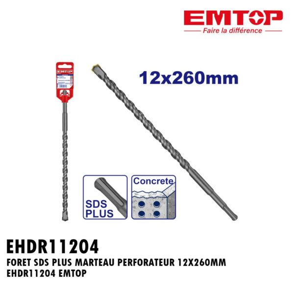 FORET SDS PLUS MARTEAU PERFORATEUR 12X260MM EHDR11204 EMTOP
