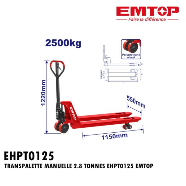 TRANSPALETTE MANUELLE 2.8 TONNES EHPT0125 EMTOP