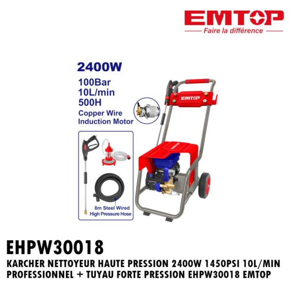 KARCHER NETTOYEUR HAUTE PRESSION 2400W 1450PSI 10L/MIN PROFESSIONNEL + TUYAU FORTE PRESSION EHPW30018 EMTOP