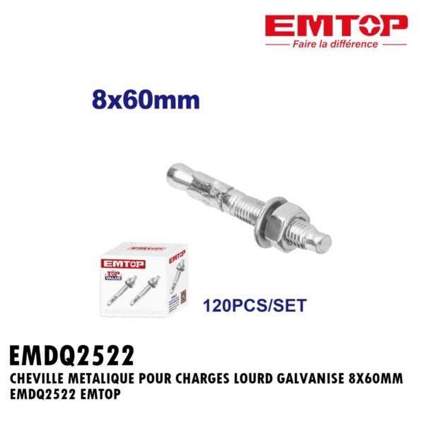 CHEVILLE METALIQUE POUR CHARGES LOURD GALVANISE 8X60MM 120PCS EMDQ2522 EMTOP