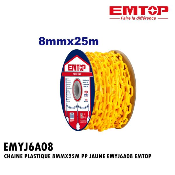 CHAINE PLASTIQUE 8MMX25M PP JAUNE EMYJ6A08 EMTOP