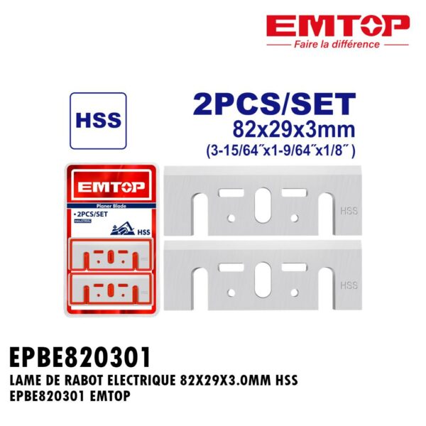 LAME DE RABOT ELECTRIQUE 82X29X3.0MM HSS EPBE820301 EMTOP