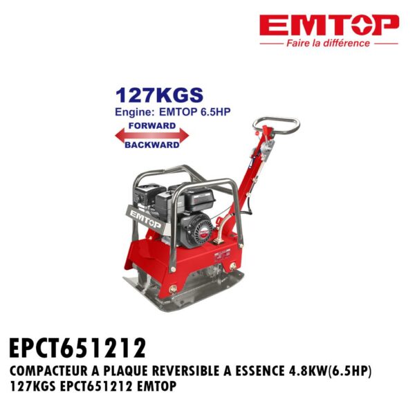 COMPACTEUR A PLAQUE REVERSIBLE A ESSENCE 4.8KW(6.5HP) 127KGS EPCT651212 EMTOP