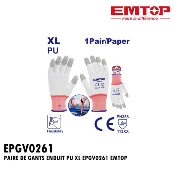 PAIRE DE GANTS ENDUIT PU XL EPGV0261 EMTOP