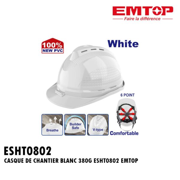 CASQUE DE CHANTIER BLANC 380G ESHT0802 EMTOP