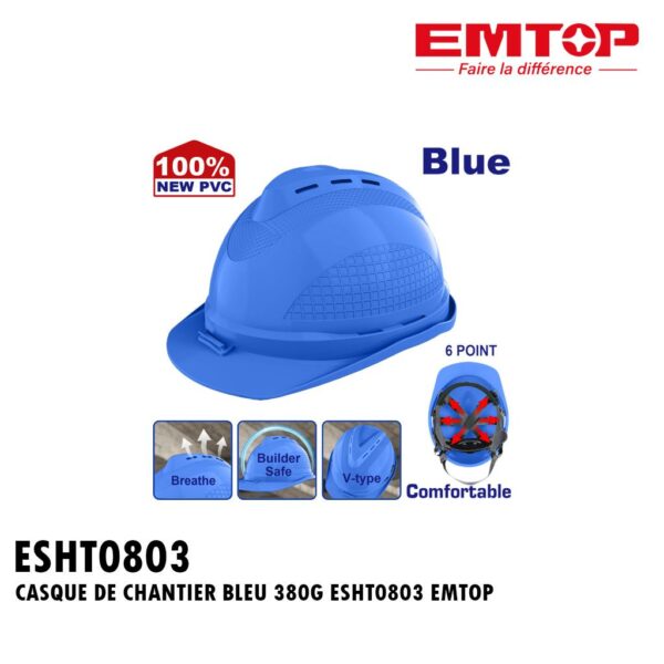 CASQUE DE CHANTIER BLEU 380G ESHT0803 EMTOP
