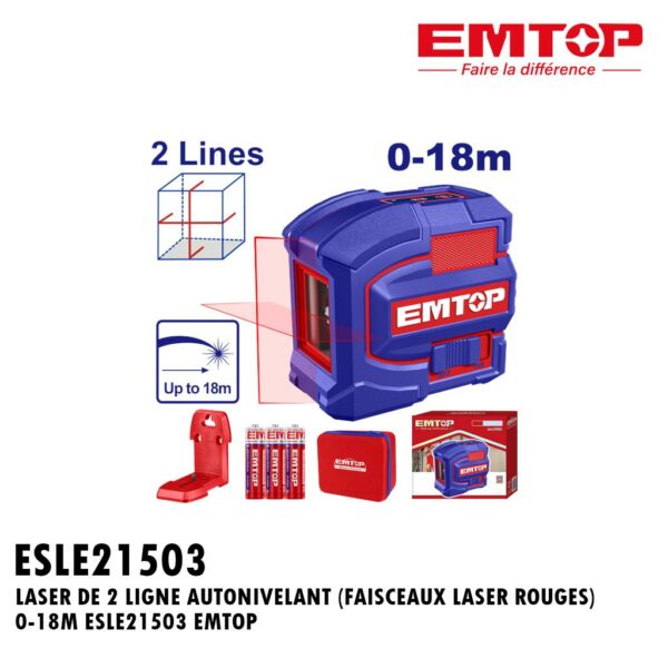 LASER DE 2 LIGNE AUTONIVELANT (FAISCEAUX LASER ROUGES) 0-18M ESLE21503 EMTOP
