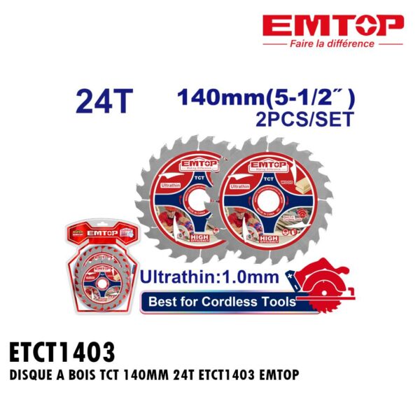 DISQUE A BOIS TCT 140MM 24T 2 PCS ETCT1403 EMTOP