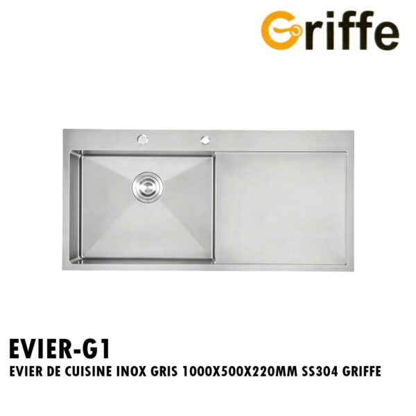EVIER DE CUISINE INOX GRIS 1000X500X220MM SS304 GRIFFE