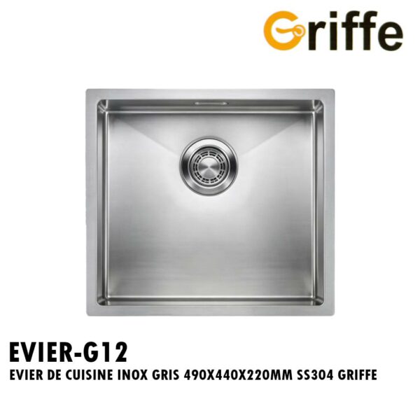 EVIER DE CUISINE INOX GRIS 490X440X220MM SS304 GRIFFE