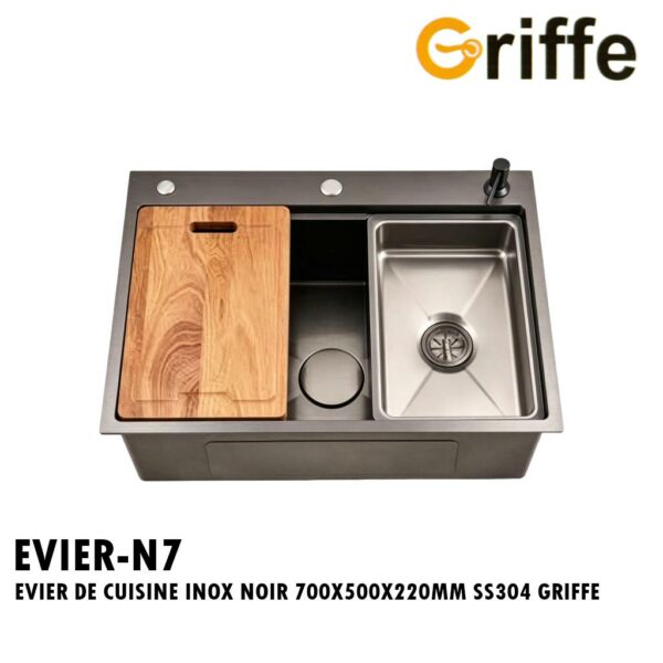 EVIER DE CUISINE INOX NOIR 700X500X220MM SS304 GRIFFE