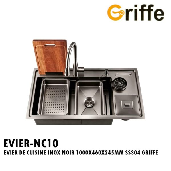 EVIER DE CUISINE INOX NOIR 1000X460X245MM SS304 GRIFFE