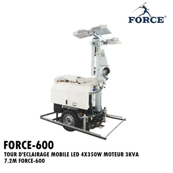 TOUR D'ECLAIRAGE MOBILE LED 4X350W MOTEUR 3KVA 7.2M FORCE-600