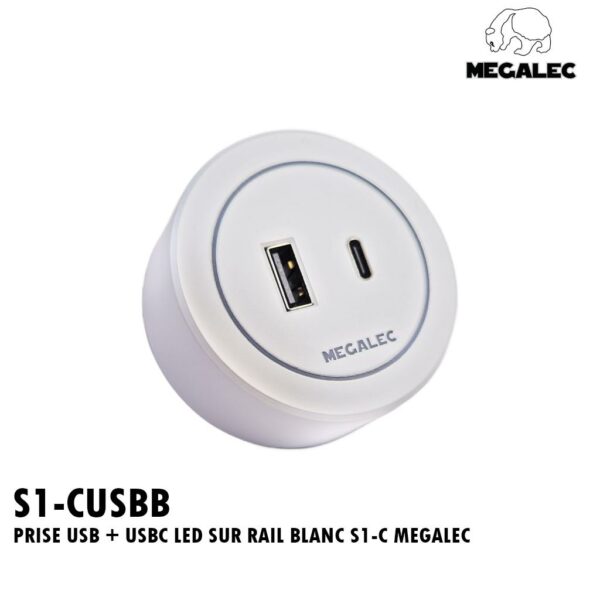 PRISE USB + USBC LED SUR RAIL BLANC S1-C MEGALEC