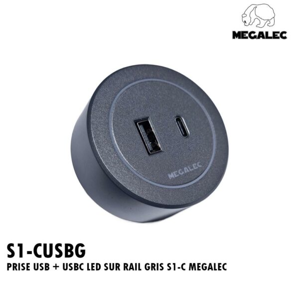 PRISE USB + USBC LED SUR RAIL GRIS S1-C MEGALEC