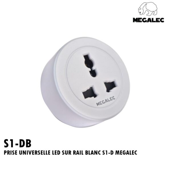 PRISE UNIVERSELLE LED SUR RAIL BLANC S1-D MEGALEC