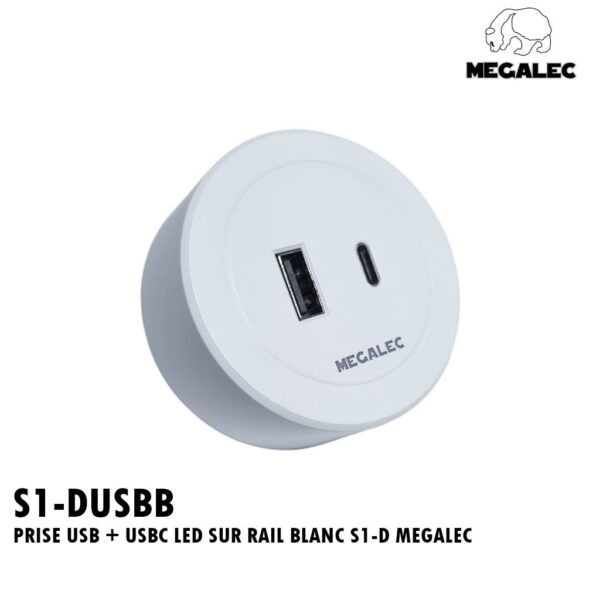 PRISE USB + USBC LED SUR RAIL BLANC S1-D MEGALEC