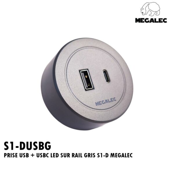 PRISE USB + USBC LED SUR RAIL GRIS S1-D MEGALEC