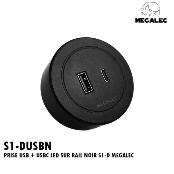 PRISE USB + USBC LED SUR RAIL NOIR S1-D MEGALEC